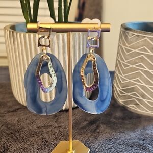 Natasha Couture Blue and Gold Statement Earrings